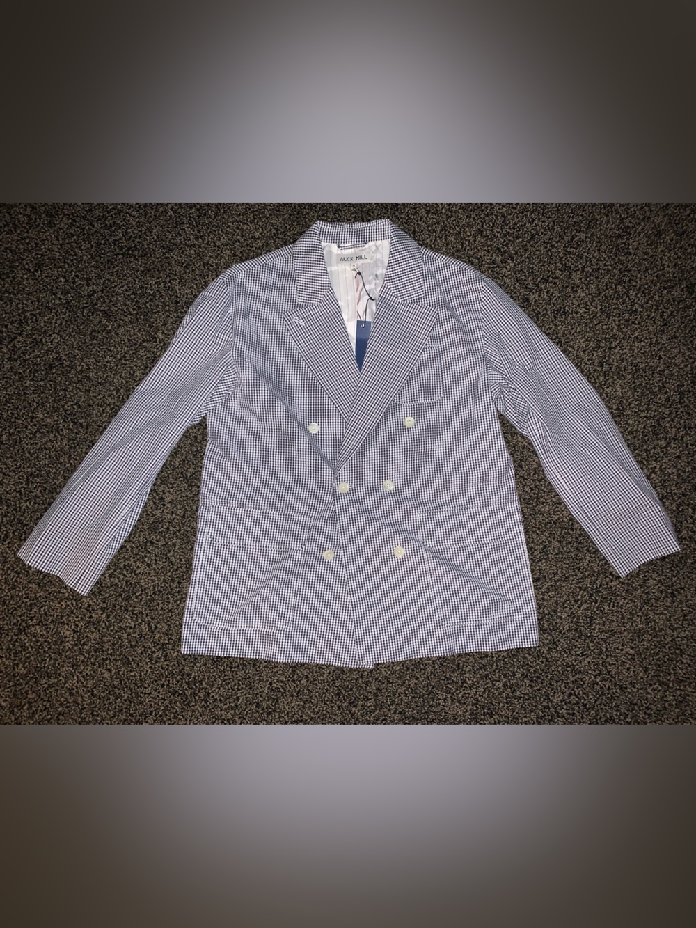 Alex Mill Navy and White Checked Double-Breasted Blazer NWT size M